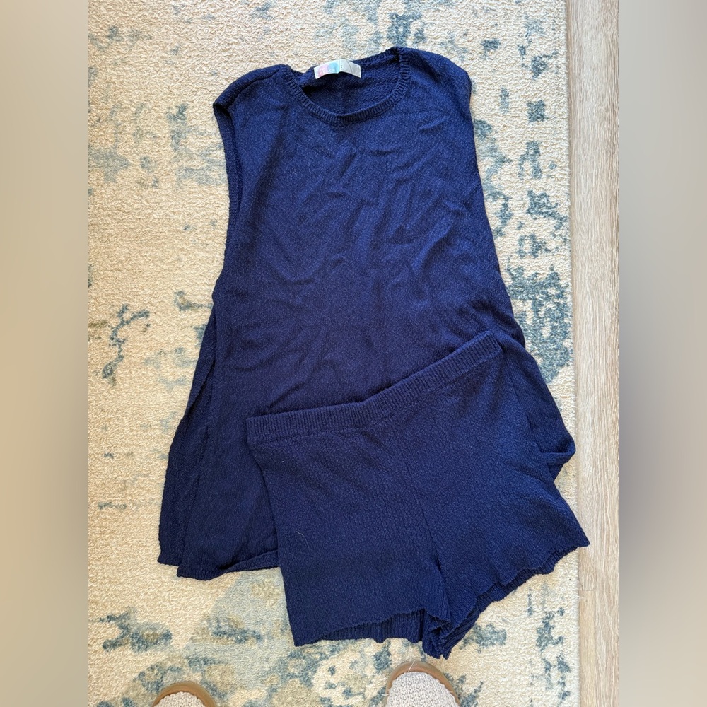 Free People The Miranda Navy Blue Sleeveless Top and Shorts Set